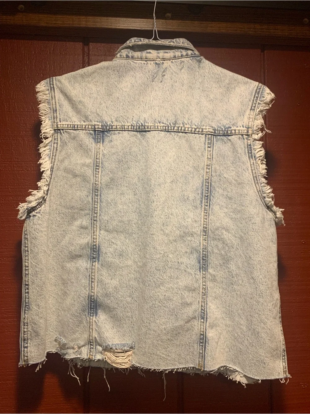 Free People Zoe Distressed Light Blue Acid Was Denim Vest